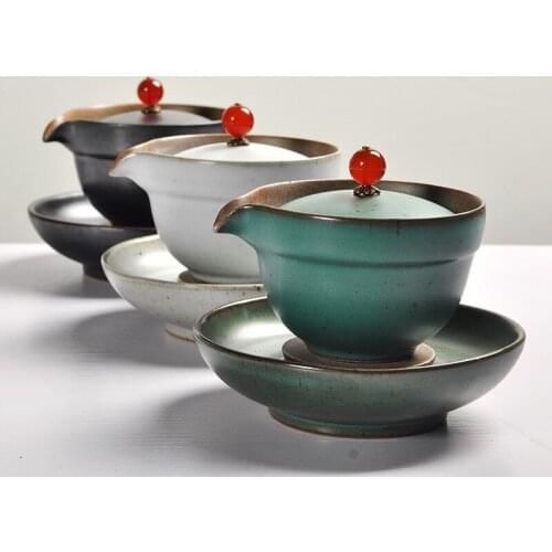 Retro Gaiwan Ceramic Japanese Tea Tureen 120cc Teapot Kettle Handmade Stoneware Big Tea Bowl