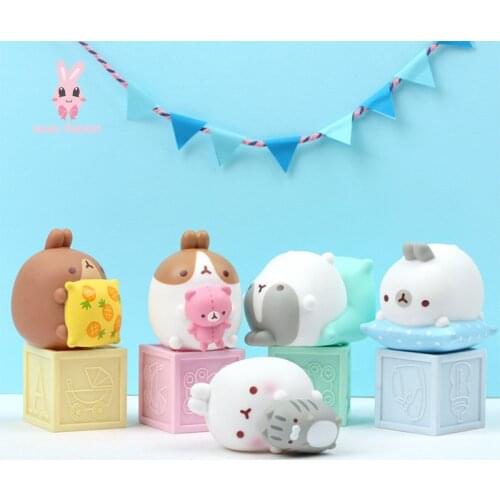 Rabbit MOLANG Lazy Sunday Set Korea Toys Bithday Gifts Figures Kawaii Collection Desktop Ornaments Cute Model Toys Doll 5pcs
