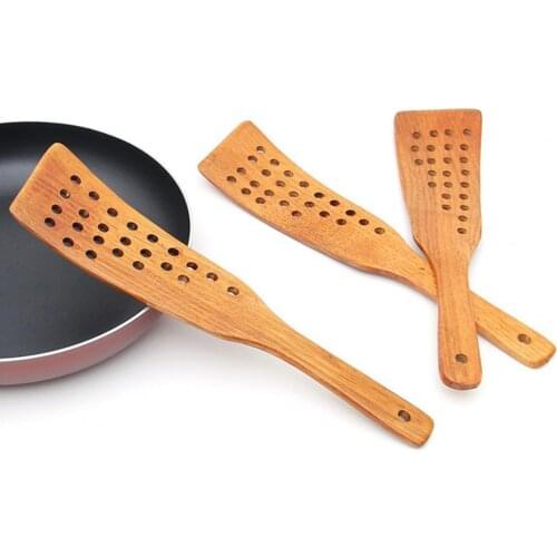 Kitchen Wooden Spatula Multifunctional Non Stick Heat Resistant 24 Holes Widen Slotted Cooking Shovel Turner for Frying Steak