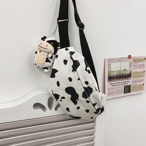 Hot Sale Cow Print Canvas Small Chest Bag Leisure Original Design Fashion Messenger Bag Womens Shoulder Bag Mobile Phone Purse