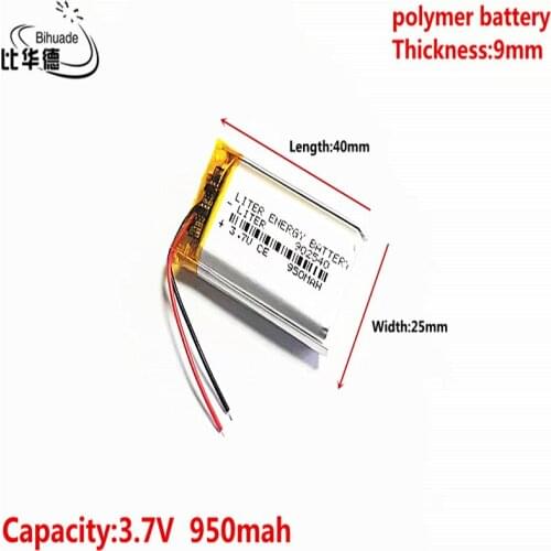 10pcs 3.7V 950MAH 902540 Lithium Polymer LiPo Rechargeable Battery For Mp3 headphone PAD DVD bluetooth camera