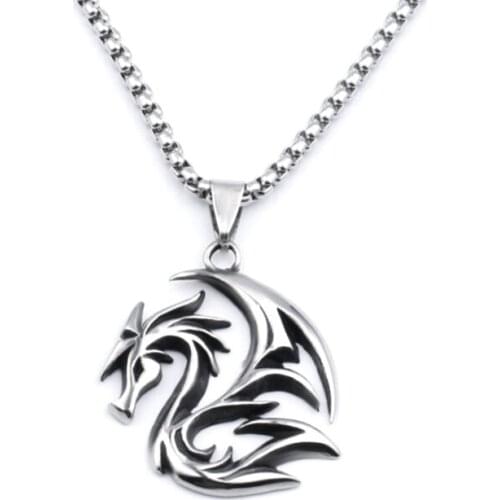 2021 Trend Mens Chain Man Necklace Gold Plated Stainless Steel Pendant Retro dinosaur Chinese dragon totem