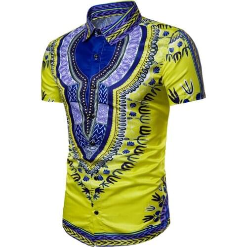 Men African Shirt Hipster Dashiki Print Short Sleeve Dress Shirt Men African Clothes Casual Mens Shirts Camisa Social Masculina