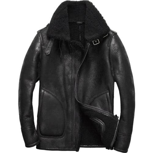 New 100% Real Sheepskin Fur Coat Genuine Full Pelt Sheep Shearling Male Winter Jacket Black Men Fur Outwear Extra big size 5XL