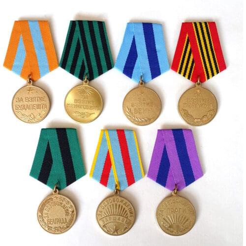 7pcs Set CCCP Medal USSR Badge Red Army City Attack Battle Soviet Capture Liberation Series Military WW II
