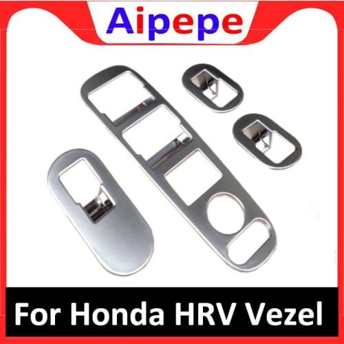 For Honda HRV HR-V VezeL LHD 2014 2015 2016 2017 2018 2019 ABS Chorme Car Interior Window Lifter Panel Sticker cover