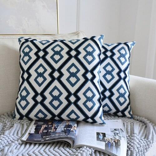 45X45cm Blue Embroidery Throw Pillow Cover Solid Pink Diamond Cushion Case Modern Style Home Decoration Pillow Sham Sofa Cushion