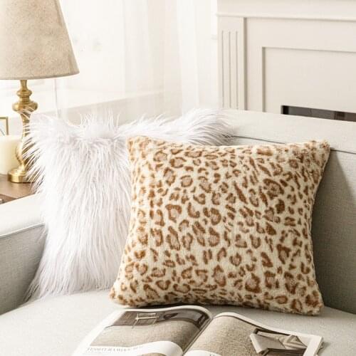 Leopard plush pillow case cushion cover square short plush printed throw pillow cover home decor