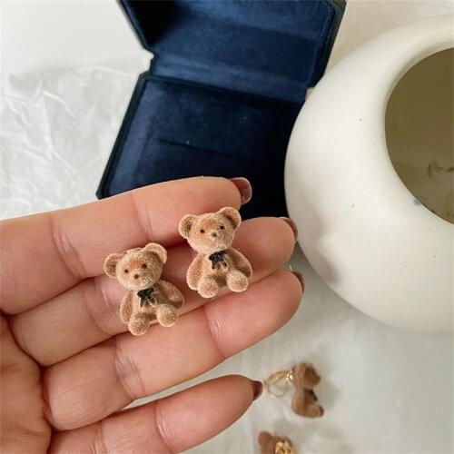 New Korean bow Plush Earrings Fashion cute flocking Bear Ear Studs girls statement exquisite Earrings Fashion Jewelry wholesale