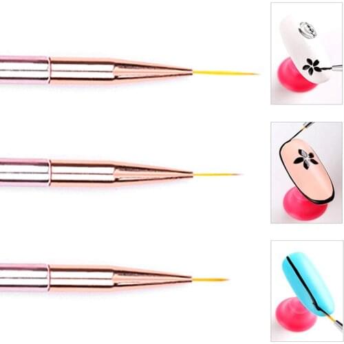 3PCS Professional Manicure Brush Set/Manicure Brushes Line Pencil Dot Painting/Nail Design Brush Rose Gold Lines Tools for Nail