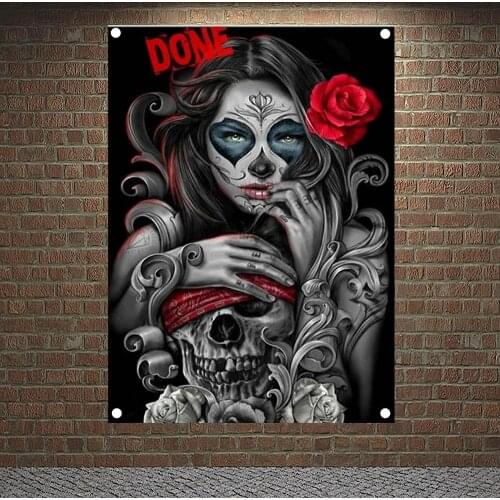 Rose tattoo girl Posters, Tapestry HD Wallpapers Home Decor Skull Tattoo Art Banners Flag Wall Hanging Ornaments Canvas Painting