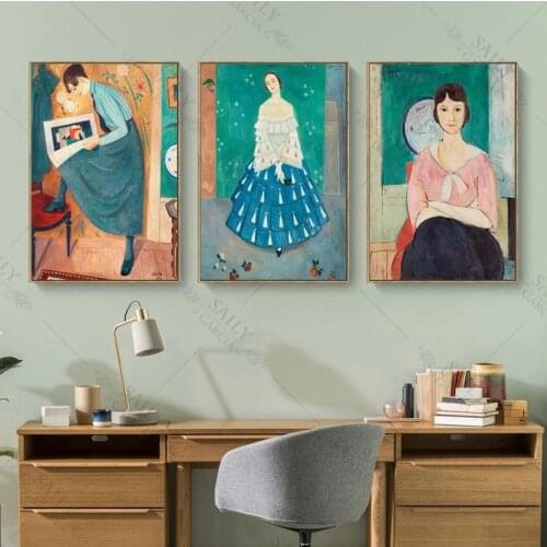 Northern European Niche Literary Retro Blue Skirt Girls Characters Jane Oil Painting Hotel Apartment Decorative Painting Canvas