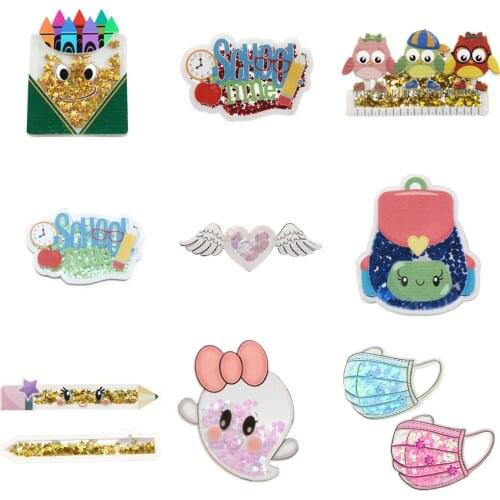 Back To School Quicksand Sequins Flash Blinking Shakers Acrylic Planar Resin DIY Bow-knot Home Crafts Case Decoration,1Yc17972