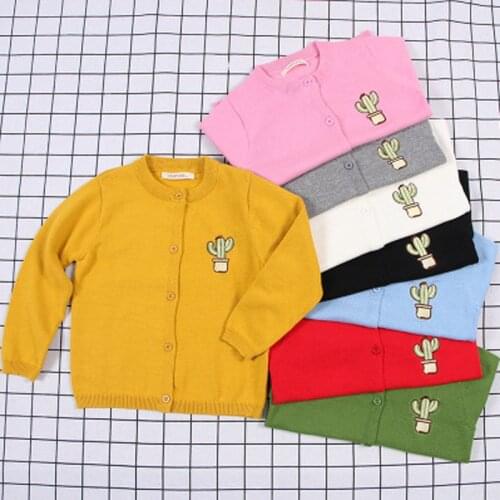 2020 Spring Autumn Cactus Embroidery Sweater Baby Children Boys Girls Cotton Cartoon Coats Kids Spring Wear Baby Boy Clothes