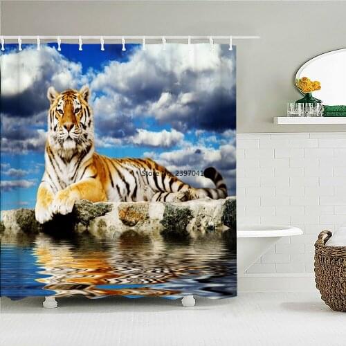 Animal Bath Curtain Waterproof Fabric Shower Curtains With Hooks leopard Tiger lion Elephant Bathtub Screen for Bathroom Decor