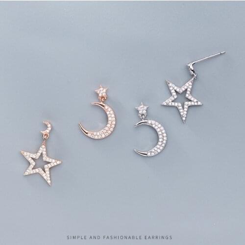 COLUSEWEI Authentic 925 Sterling Silver Moon and Star Stud Earrings for Women Wedding Engagement Statement Fashion Jewelry