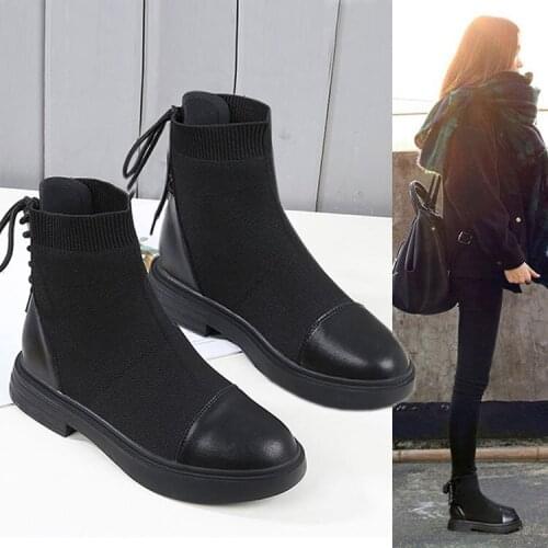 Womens Solid Color Square Heel Lace Suede Boots Round Head with Snow Boots Round Head Shoes New Listing zapatos de mujer 35-43