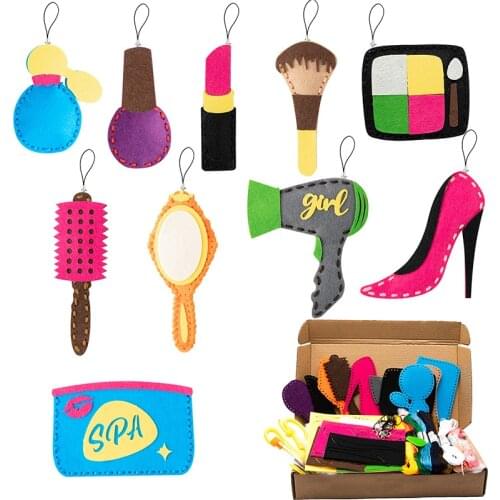 10Pcs SPA Make Up Sewing Kit Girls Educational Beginners Cosmetics Sew Stuffed Felt Art Craft Make Your Own Ornaments for Girls