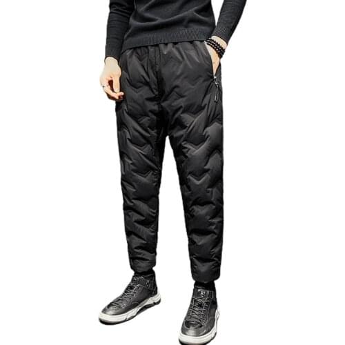 2021 autumn winter mens solid color 80% white duck down thickened warm outdoor casual pants mens snow black down pants Male