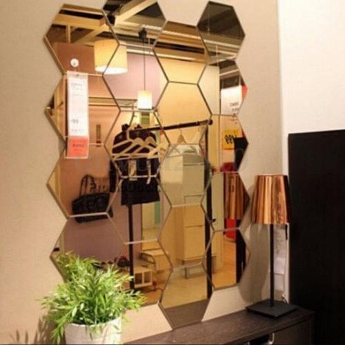 3D Mirror Wall Stickers Hexagon Acrylic Removable Mirror Wall Sticker Wall Decal Home Decor