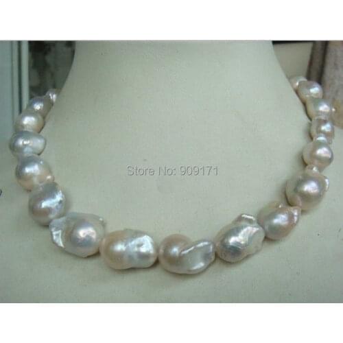 Free Shipping>>natural huge 20mm Australian south sea white baroque pearl necklace 18"