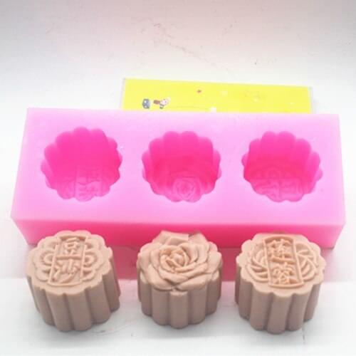 C399 3 hole Ice skin Cantonese style mousse moon cake mould silicone soap mold baking tools