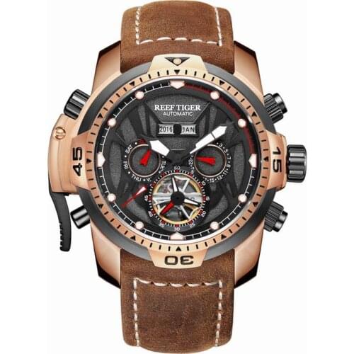 Reef Tiger Men Automatic Watch Luxury Mens Wrist Watches Mechanical Wristwatch Sport 100M Waterproof Switzerland Sapphire Mirror