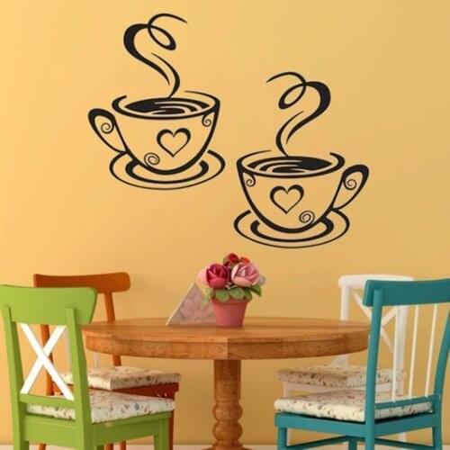 Black Coffee Cups Wall Art Stickers PVC Home Kitchen Restaurant Cafe Tea Wall Sticker Coffee Cups Sticker Wall Decal Decor DIY