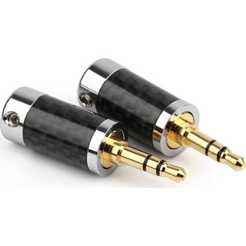 Black Headphone Jack 3.5mm 3 Pole Audio Connector Carbon Fiber Gold Rhodium Plating HiFi Headset 6.0mm Wire Hole Adapter