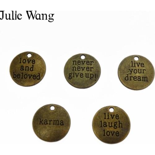 Julie Wang 5PCS Alloy Mixed Inspiration Aphorism Antique Bronze Charms For Neckalce Pendant Findings Jewelry Making Accessories