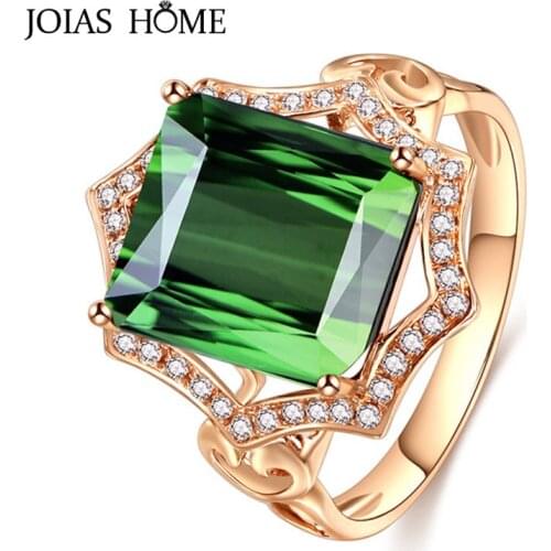 JoiasHome 925 Sterling Silver Rings For Women With Square Green Emerald Gemstones Gold Color Women Wedding Party Gift Size 6-10