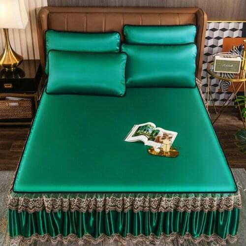 European Style Bed Skirt Series Solid Color Cool Bed Spreads Ice Mat Queen King Size Bedding Sets Home Textiles with Pillowcases