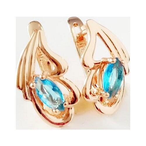 Women Earring New Jewelry Rose 585 Gold Earring Flower Shape Light Blue Stone Cubic Zircon Fashion Gold Earrings