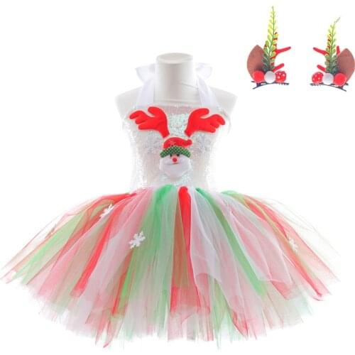 Cute Christmas Santa Dresses for Girls with Headband Xmas Santa Clothes for Toddler Baby Girls Christmas Party Tutu Dresses