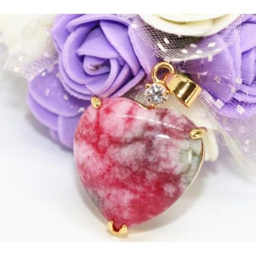 Fashion 22mm Multicolor Chalcedony Jades Heart Shape Drop Pendant High Grade Women Gold-color Factory Outlet Jewelry B1853