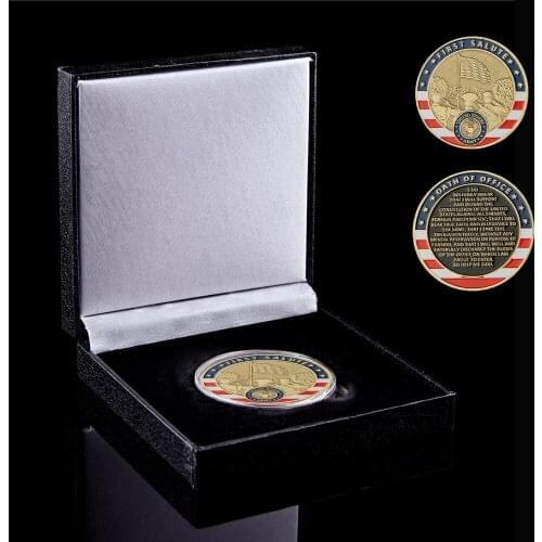 USA Independence Miltary Army First Salute Oath Of Office US Flag Challenge Coin Collectible W/ Luxury Box Display