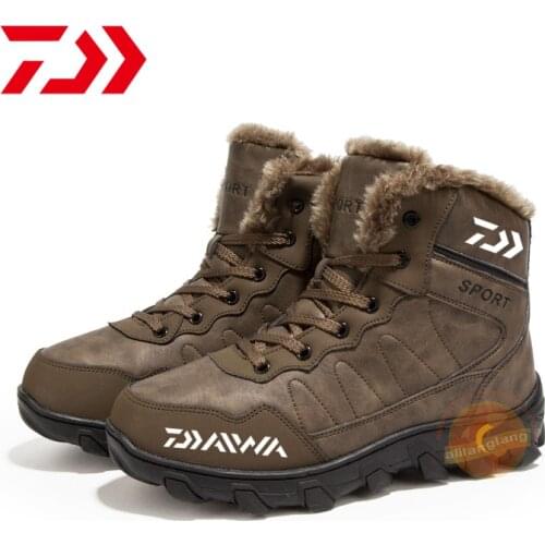 Daiwa Mens Outdoor Sport Fishing Hiking Shoes Waterproof Non-slip Winter Plus Velvet Keep Warm Fishing Climbing Athletic Shoes