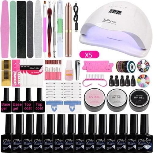 Nail Kit Complete Nail Art Starter Tools Supplies Nail Gel Extension Kit Complete Manicure Nail Set Nail Art Tools with LED Lamp