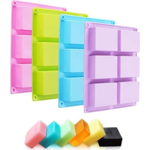 New 6 Cavity Square Soap Silicone Mold for Making Soaps 3D Diy Handmade Mould Decoration Wax Candle Cake Tray Tools