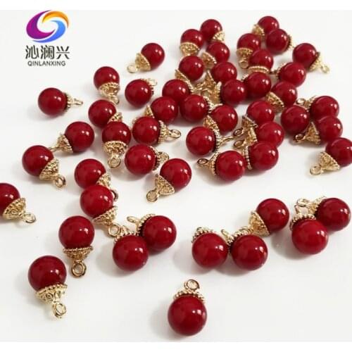 New!! 10mm 10pcs/pack Red Round shape Alloy + imitation pearls Hanging beads,sew on stones for Diy/jewelry accessories SWZZ11