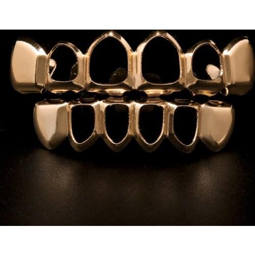 Novelty Vampire Top Bottom Row False Teeth Caps Set Hip Hop Hollow Tooth Grill Cap Toy Halloween Party Accessories Gold Plated