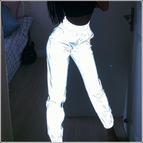 New Loose Fluorescence Sweatpants Women Cool Night Jogger Reflective Flashing Cargo Pant Hip Hop Dance Shinning Loose Trousers