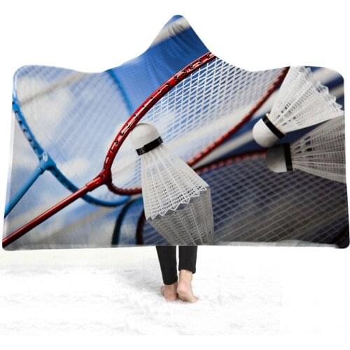 Badminton Hooded Blanket Shuttlecock Fleece Blanket 3D Print Funny Sports Throw Blanket Home Textile Sofa Soft Wearable Blanket