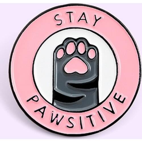 Stay Pawsitive Pink Cat Paw Cartoon Cowboy Brooch Enamel Pins Metal Broches For Women Badge Pines Metalicos Brosche Accessories