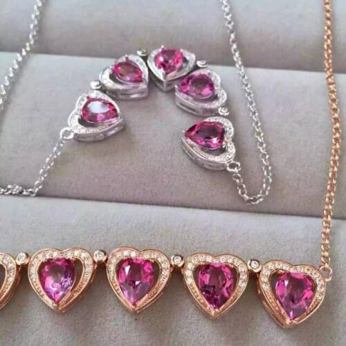 Natural pink topaz stone Necklace natural gemstone Pendant Necklace S925 silver Two wear Fashion Romantic heart women Jewelry