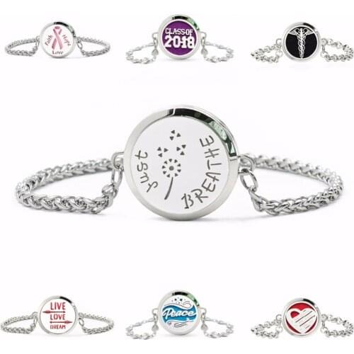 Just Breathe 316L Stainless Steel 30MM Aromatherapy Locket Chain Bracelet Diffuser locket Perfume Locket 10pcs Free Pads