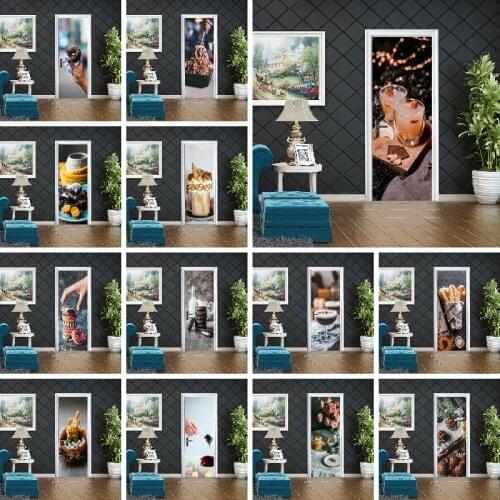 Self Adhesive 3D Pvc Food Door Stickers Tempting Desserts Canvas Picture Home Decor Small Fresh Waterproof Mural Art Photo
