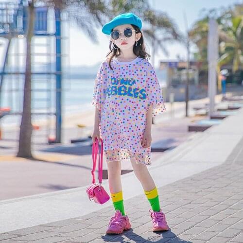 Kids Girls Polka dot Print Mesh Cotton Sweet Dress 8 10 years 2021 Summer Children Girls Outfit