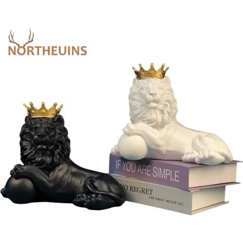 NORTHEUINS Resin Lion King Figurines for Interior Creative Animal Statues Home Decoration Accessories for The Living Room Office