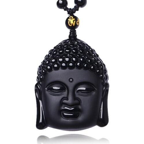 Unique Natural Black Obsidian Carved Buddha Blessing Necklace for Men Women Lucky Amulet Buddha Pendant Necklace Luck Craft Gift